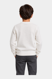 Vista posteriore di un bambino che indossa un maglione girocollo bianco a coste Follower SRL
