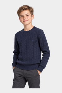 Maglione girocollo a trecce logo iconico Bambino Blu US GRAND POLO - 8 anni