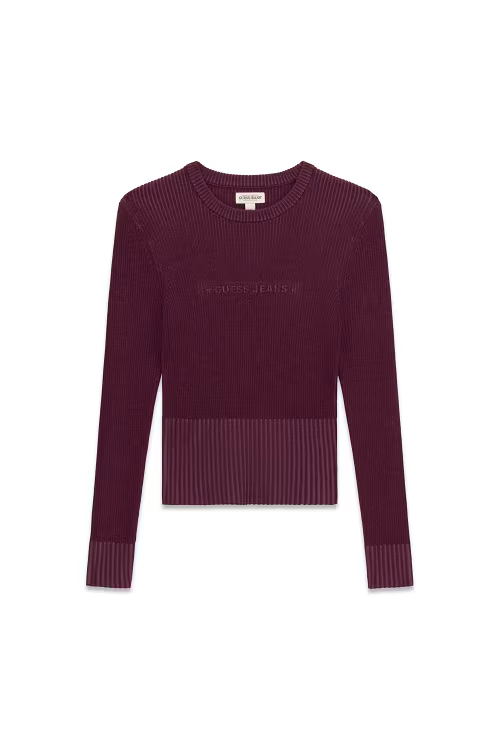 Maglione Follower SRL bordeaux in misto lana con girocollo, maniche lunghe e logo GUESS in rilievo