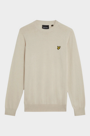 Maglione girocollo Follower SRL in misto cotone e lana merino beige con logo Lyle & Scott ricamato sul petto