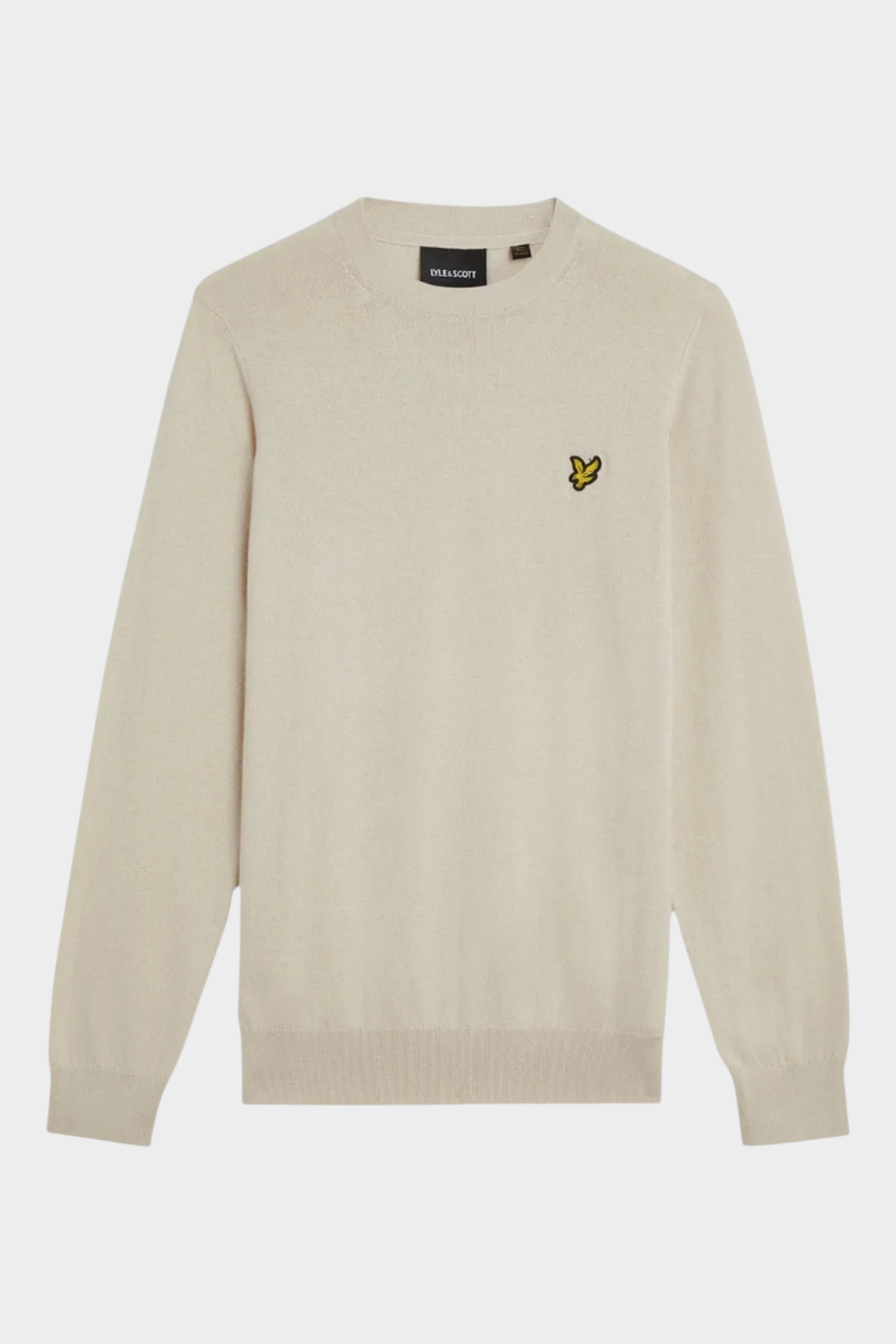 Maglione girocollo Follower SRL in misto cotone e lana merino beige con logo Lyle & Scott ricamato sul petto