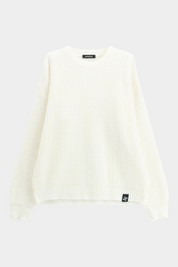 Maglione girocollo Follower SRL beige a maglia larga con vestibilità regular e dettaglio logo sul bordo inferiore