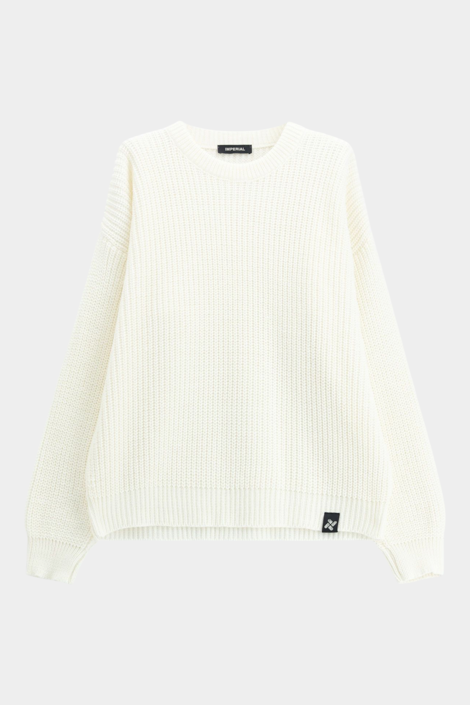 Maglione girocollo Follower SRL beige a maglia larga con vestibilità regular e dettaglio logo sul bordo inferiore