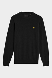 Maglione girocollo nero Follower SRL in misto cotone e lana merino con logo dorato sul petto
