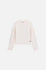 Maglione Follower SRL GUESS in misto lana avorio con girocollo, maniche lunghe e lavorazione a maglia intrecciata
