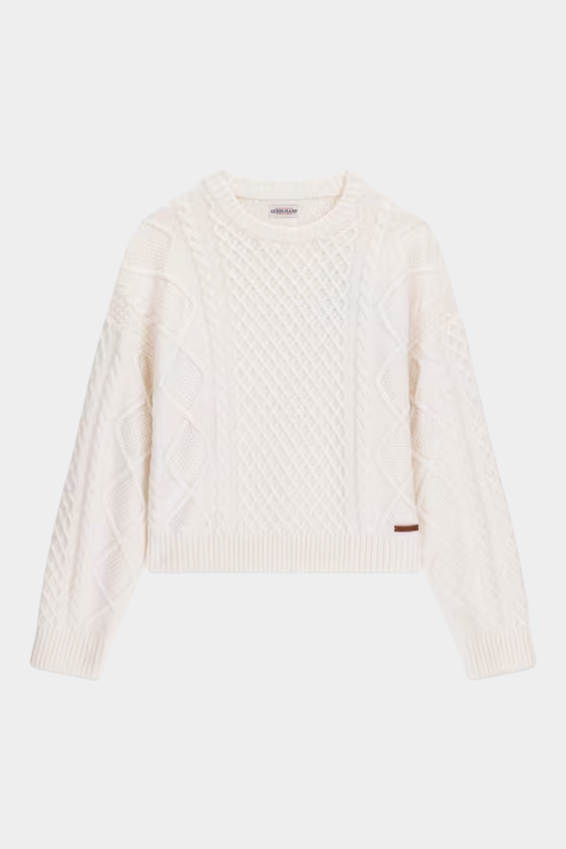 Maglione Follower SRL GUESS in misto lana avorio con girocollo, maniche lunghe e lavorazione a maglia intrecciata
