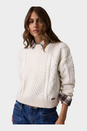 Maglione Follower SRL in misto lana avorio con lavorazione a trecce, girocollo e vestibilità comoda