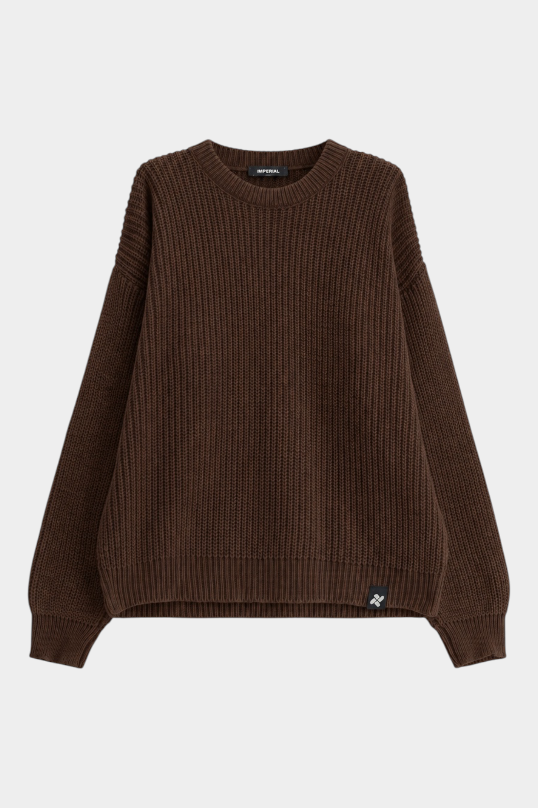Maglione girocollo marrone a maglia larga Follower SRL con vestibilità regular e logo applicato sul fondo