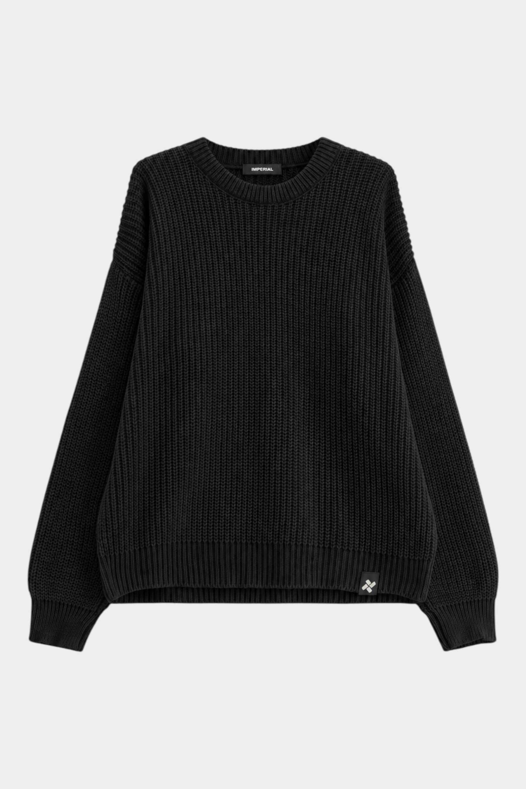 Maglione girocollo nero a maglia larga Follower SRL in vestibilità regular con dettaglio logo sull'orlo