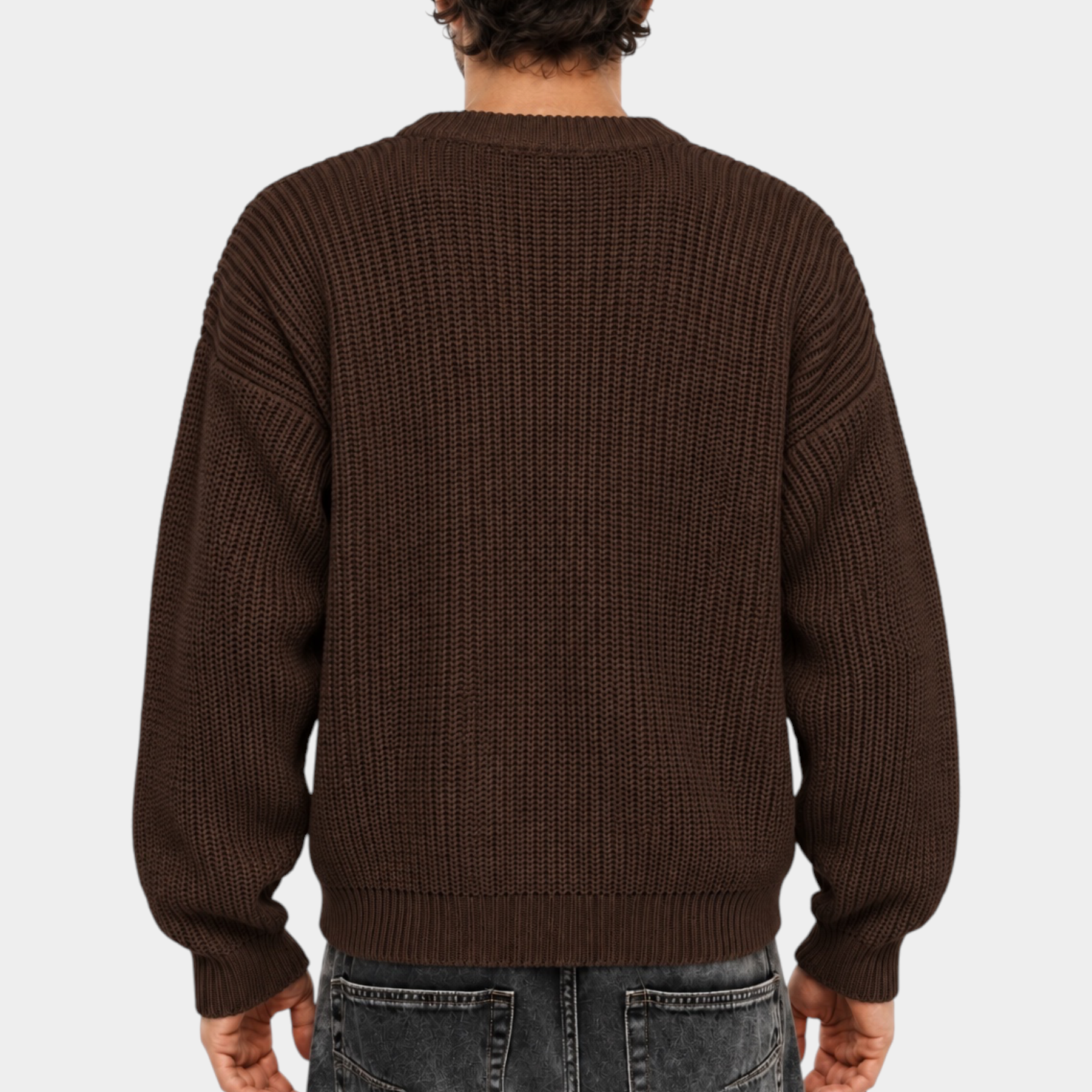 Vista posteriore di un uomo che indossa un maglione girocollo marrone a maglia larga Follower SRL regular-fit