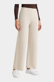 Pantalone ampio Follower SRL in maglia color avorio con vita alta e vestibilità morbida