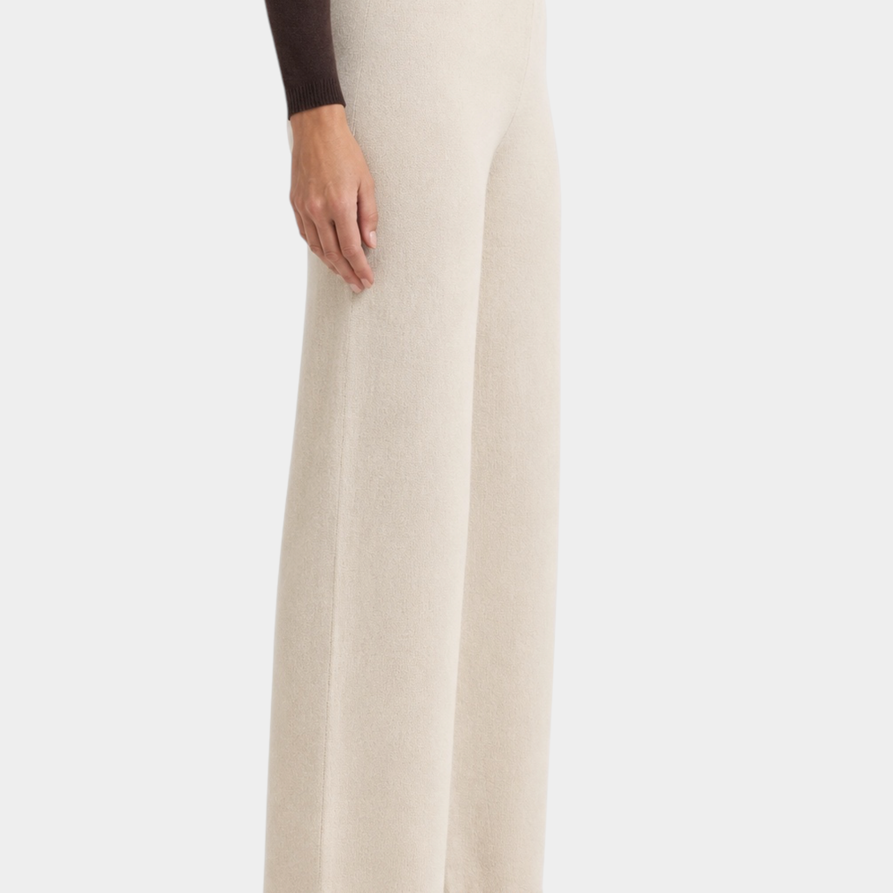 Pantalone ampio Follower SRL in NaturalSoft color avorio con vita alta e orlo a coste, vista laterale
