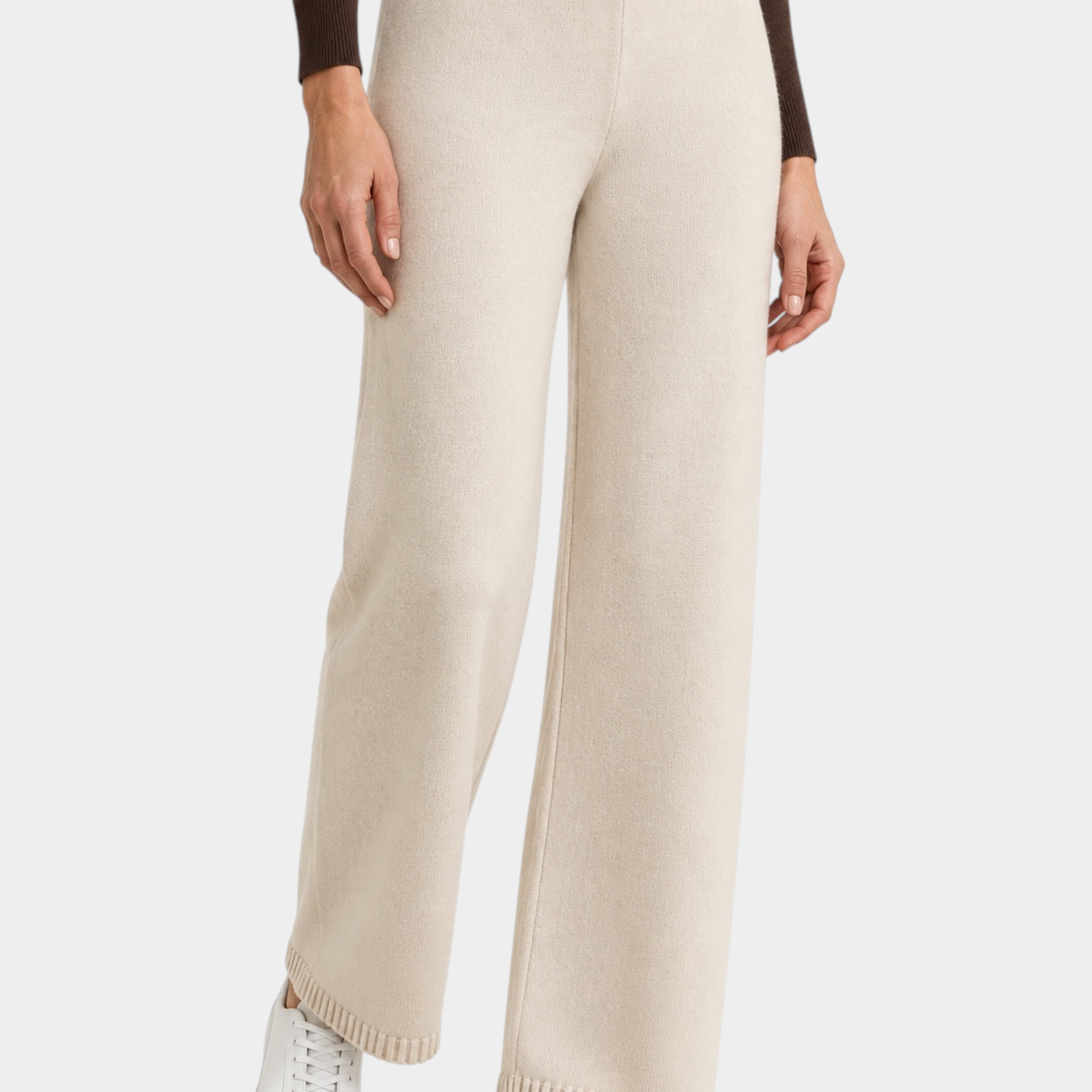 Pantalone ampio Follower SRL in NaturalSoft color avorio con vita alta e fondo a coste