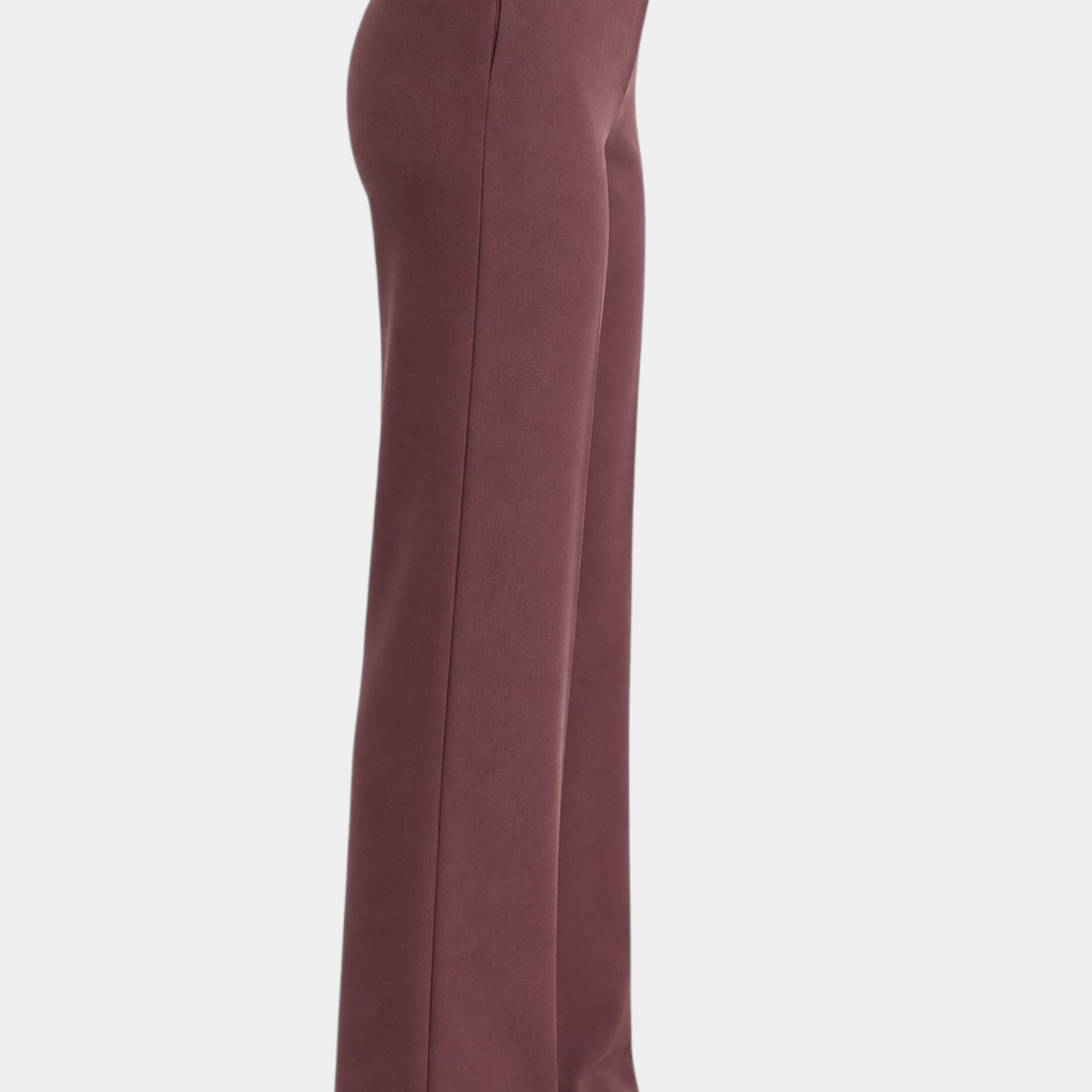 Pantalone ampio Follower SRL in tessuto compact color bordeaux, vista laterale con taglio sartoriale e vita alta
