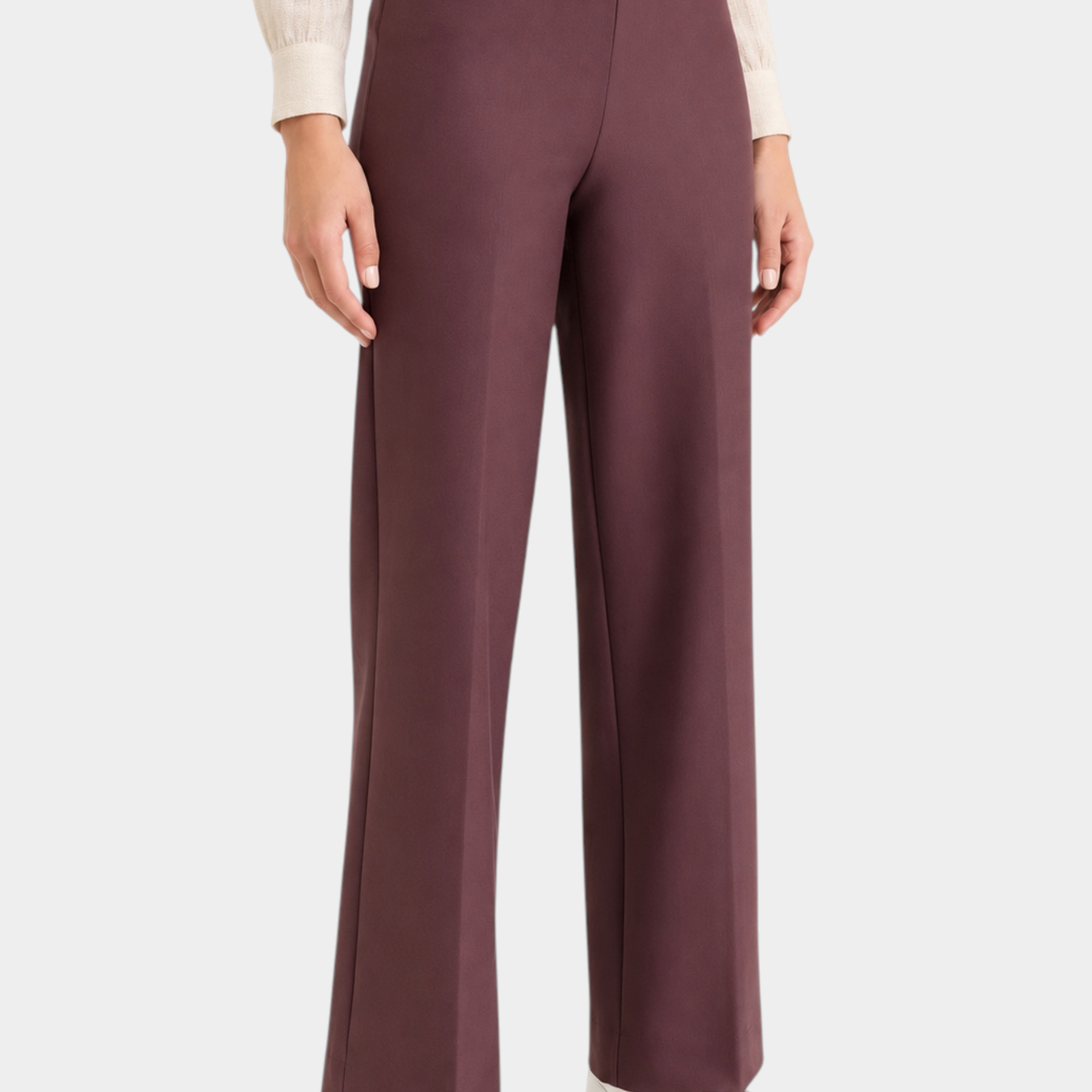 Pantalone ampio Follower SRL in tessuto compact color bordeaux con vita alta e vestibilità elegante