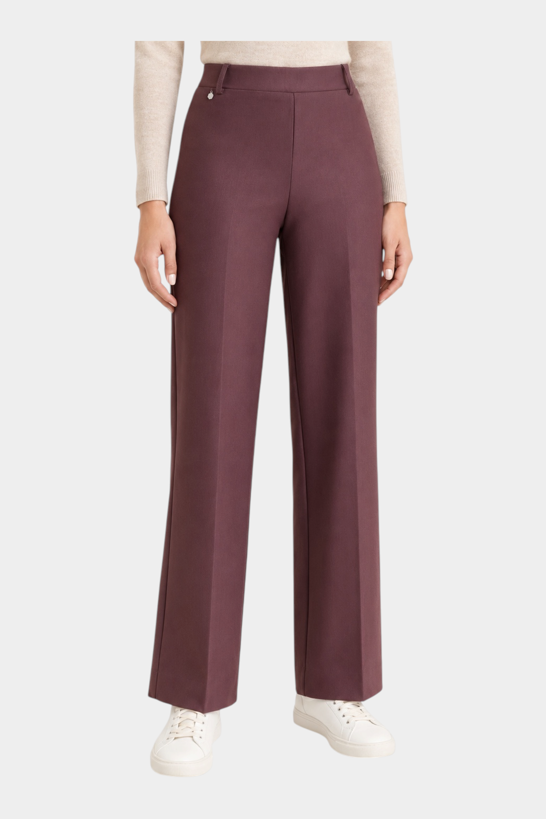 Pantalone ampio Follower SRL in tessuto compact color bordeaux con taglio sartoriale e vita alta