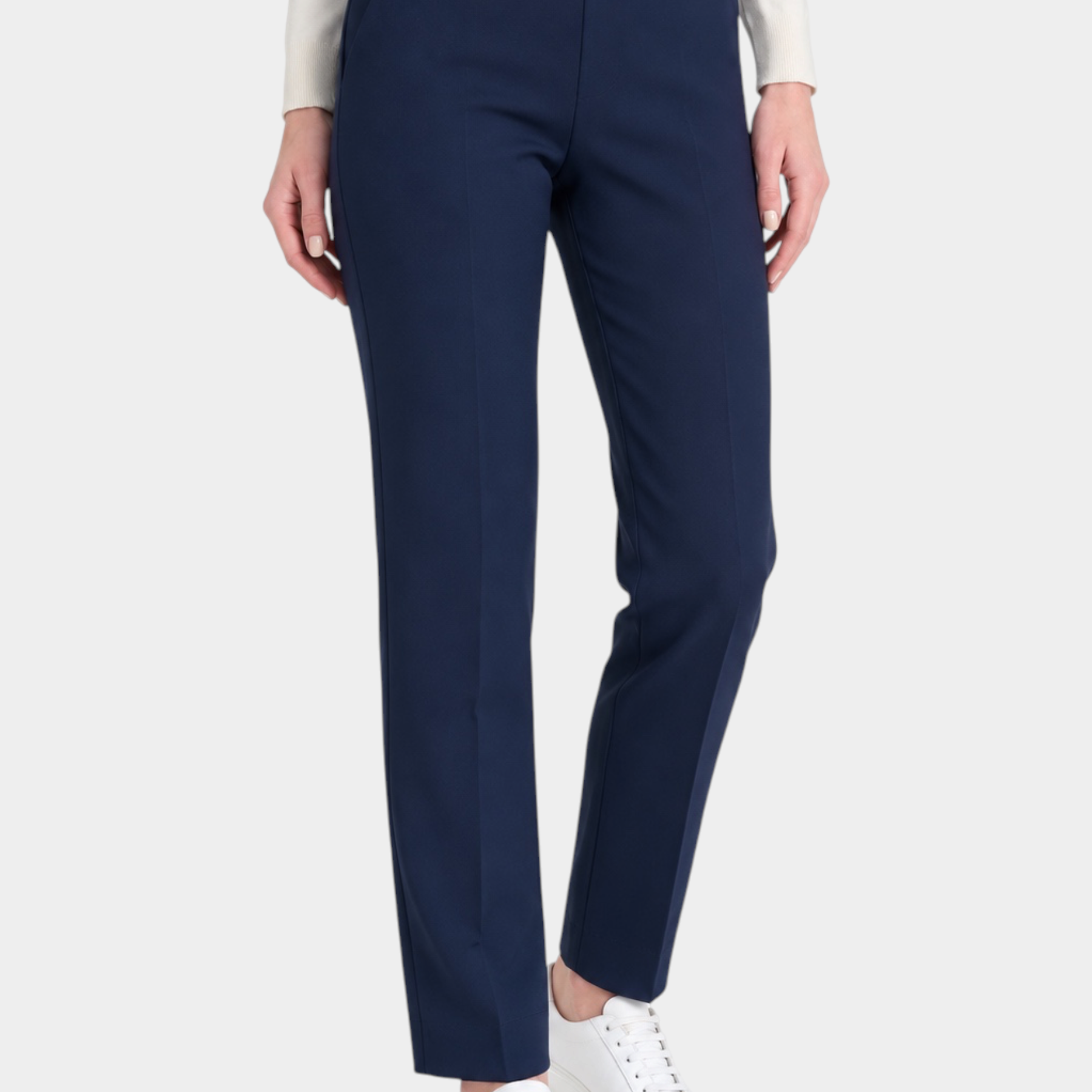 Pantalone dritto blu Follower SRL in tessuto compact con tasche laterali e dettaglio metallico in vita