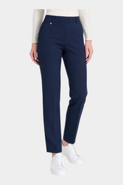 Pantalone dritto blu Follower SRL in tessuto compact con tasche laterali e dettaglio metallico in vita