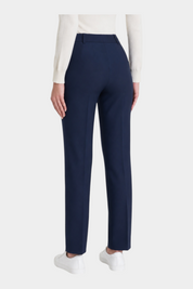 Pantalone dritto blu Follower SRL in tessuto Compact con tasche, vista posteriore su modella