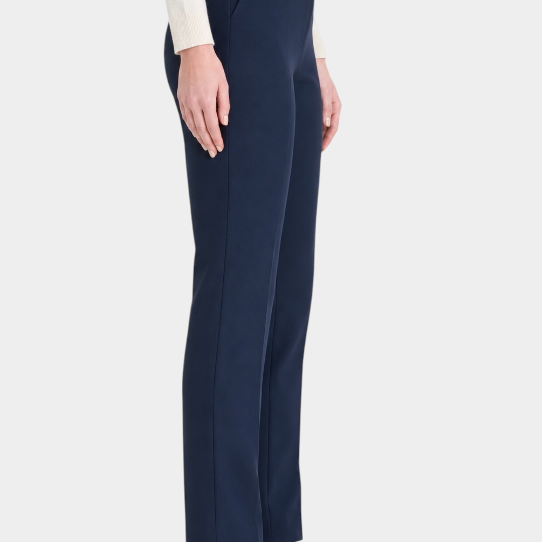 Pantalone dritto blu Follower SRL in tessuto compact con tasche laterali e dettaglio metallico in vita