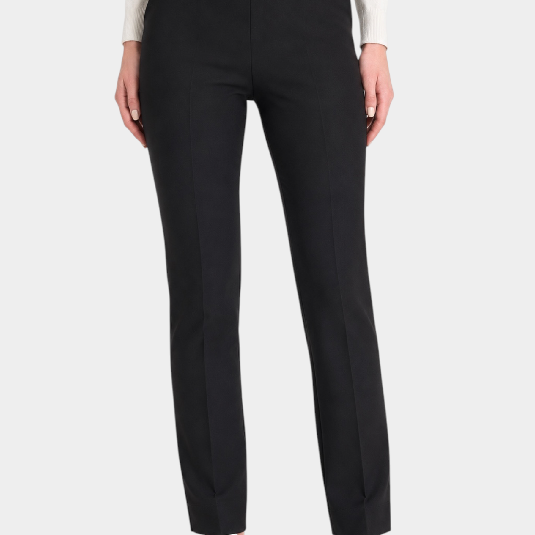 Pantalone dritto nero Follower SRL in tessuto compact con tasche e dettaglio metallico in vita