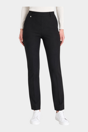 Pantalone dritto nero Follower SRL in tessuto compact con tasche e dettaglio metallico in vita