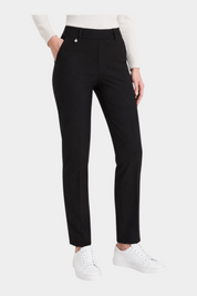 Pantalone dritto nero Follower SRL in tessuto compact con tasche laterali e dettaglio metallico in vita