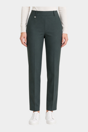 Pantalone dritto verde scuro in tessuto Compact di Follower SRL con tasche e taglio sartoriale