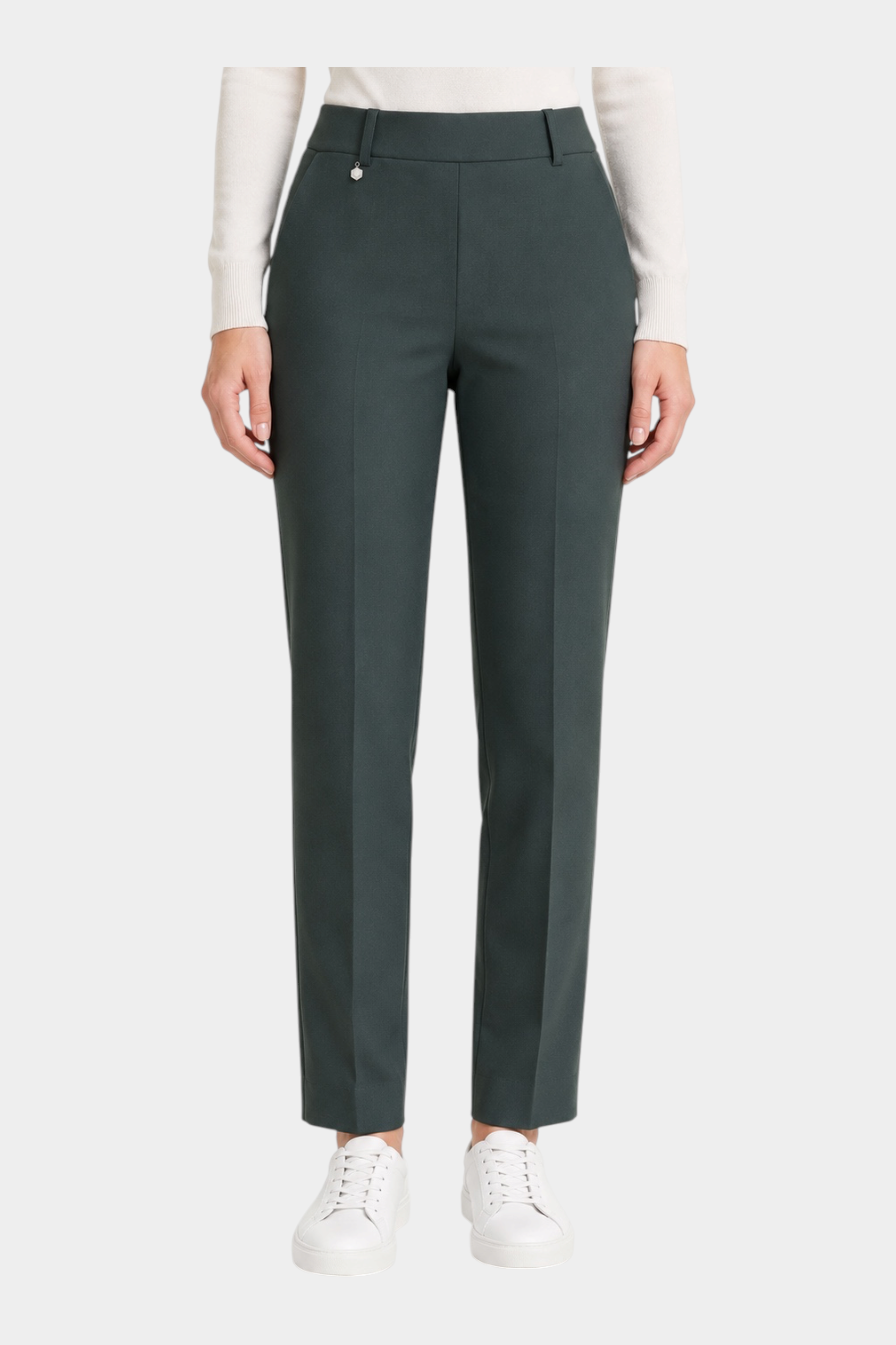 Pantalone dritto verde scuro in tessuto Compact di Follower SRL con tasche e taglio sartoriale