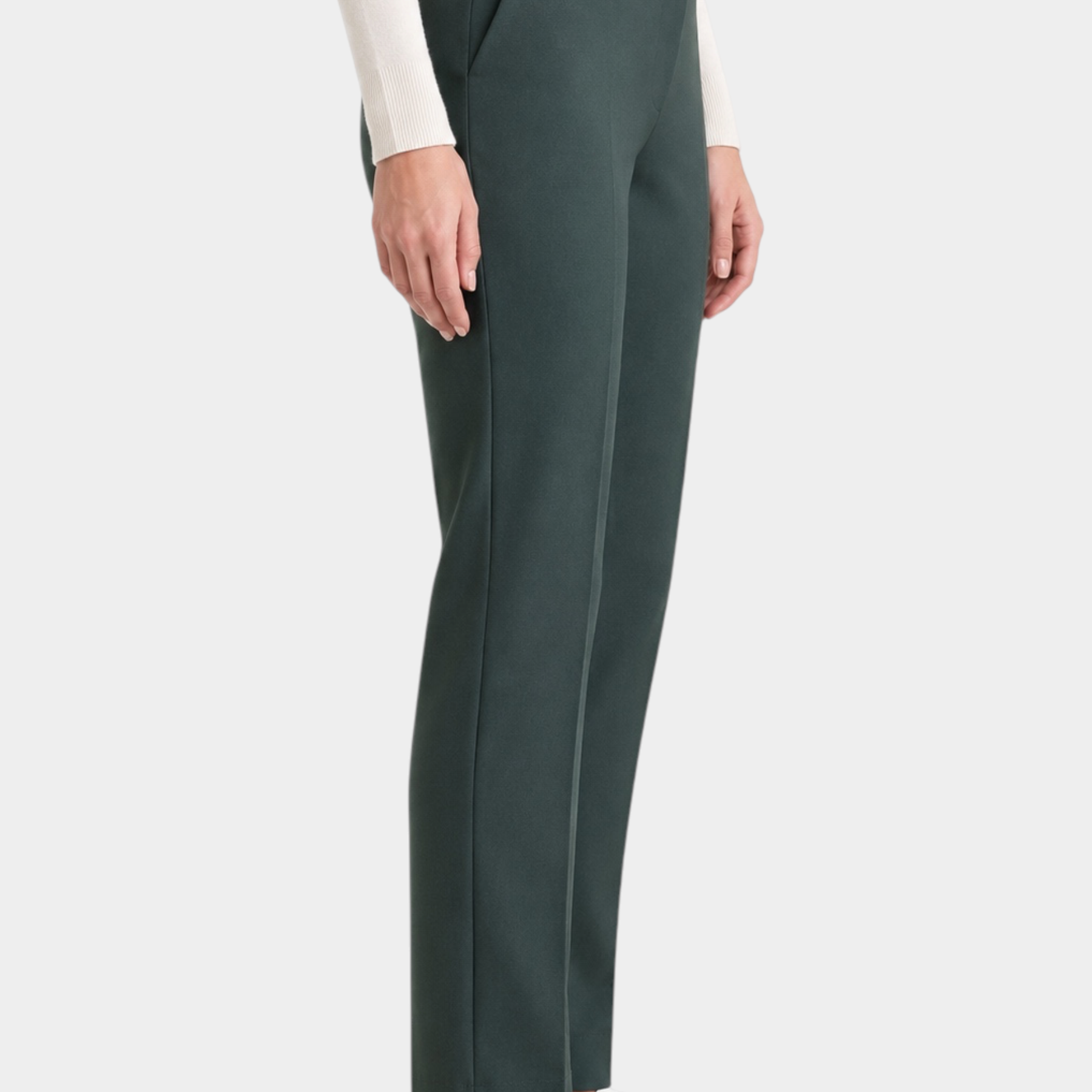 Pantalone dritto verde in tessuto Compact Ragno con tasche laterali indossato da donna