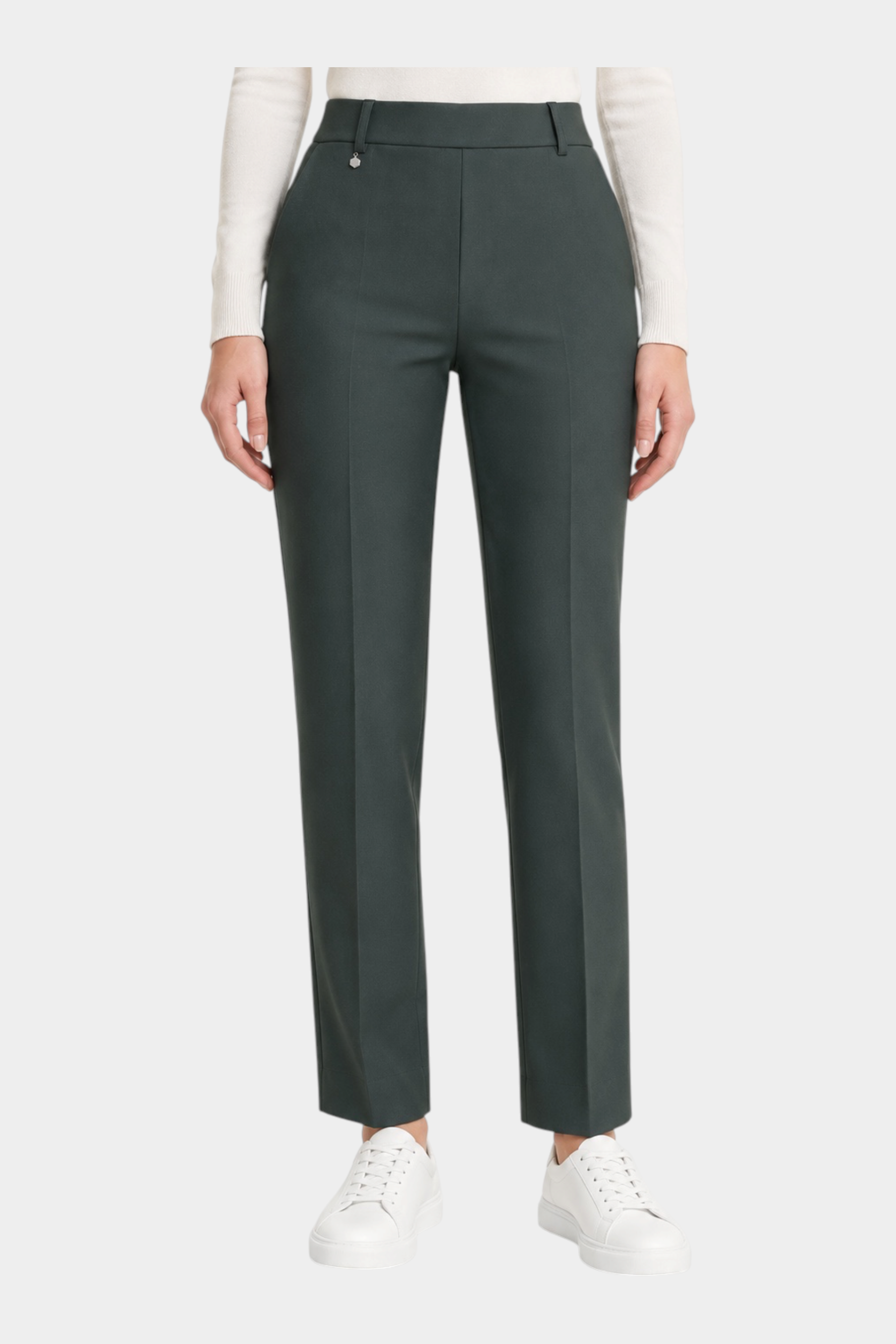 Pantalone dritto da donna verde in tessuto Compact firmato Follower SRL con tasche e taglio sartoriale