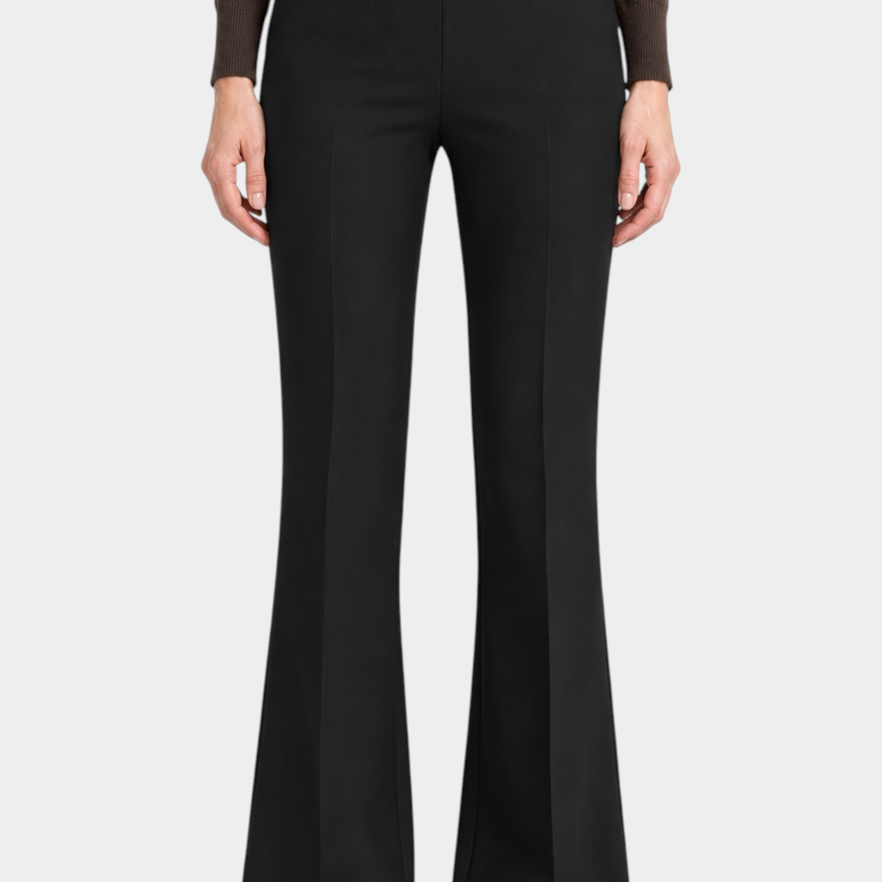Pantalone flare nero Follower SRL in tessuto compact con tasche e dettaglio metallico in vita
