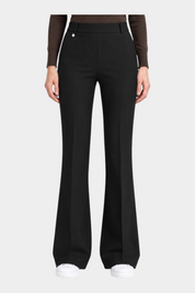 Pantalone flare nero Follower SRL in tessuto compact con tasche e dettaglio metallico in vita