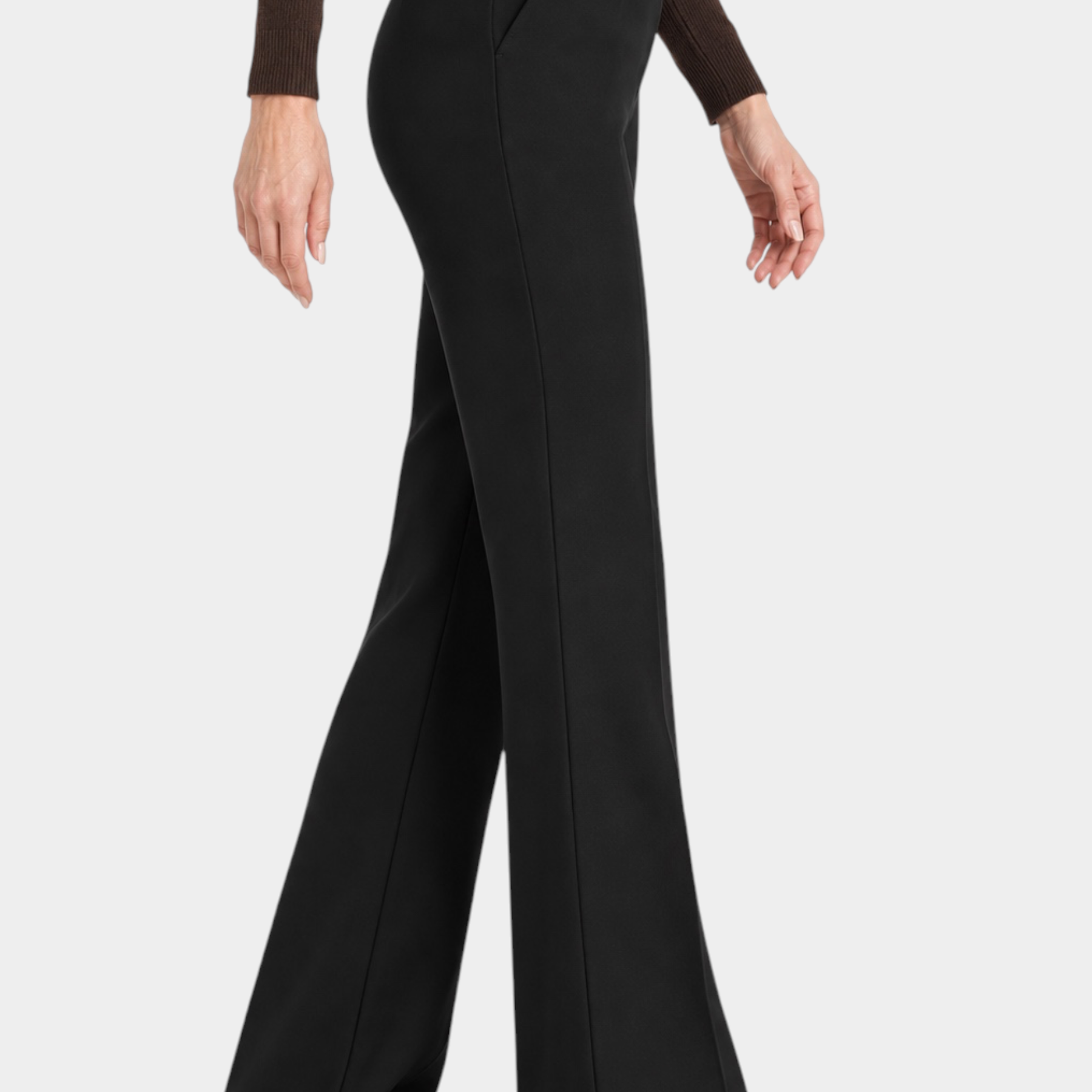 Pantalone flare nero Follower SRL in tessuto compact con tasche laterali e vita alta, vista laterale