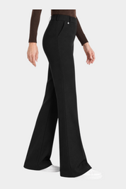 Pantalone flare nero Follower SRL in tessuto compact con tasche laterali e vita alta, vista laterale