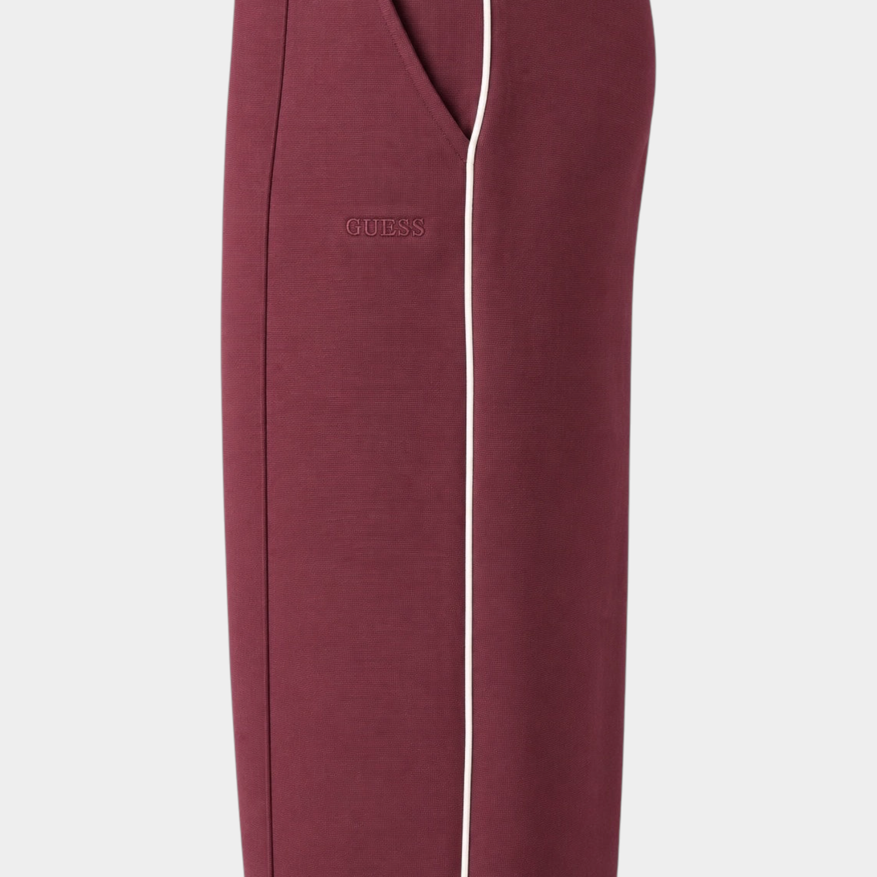 Pantalone jogger donna Follower SRL bordeaux con profilo bianco a contrasto e logo GUESS ricamato