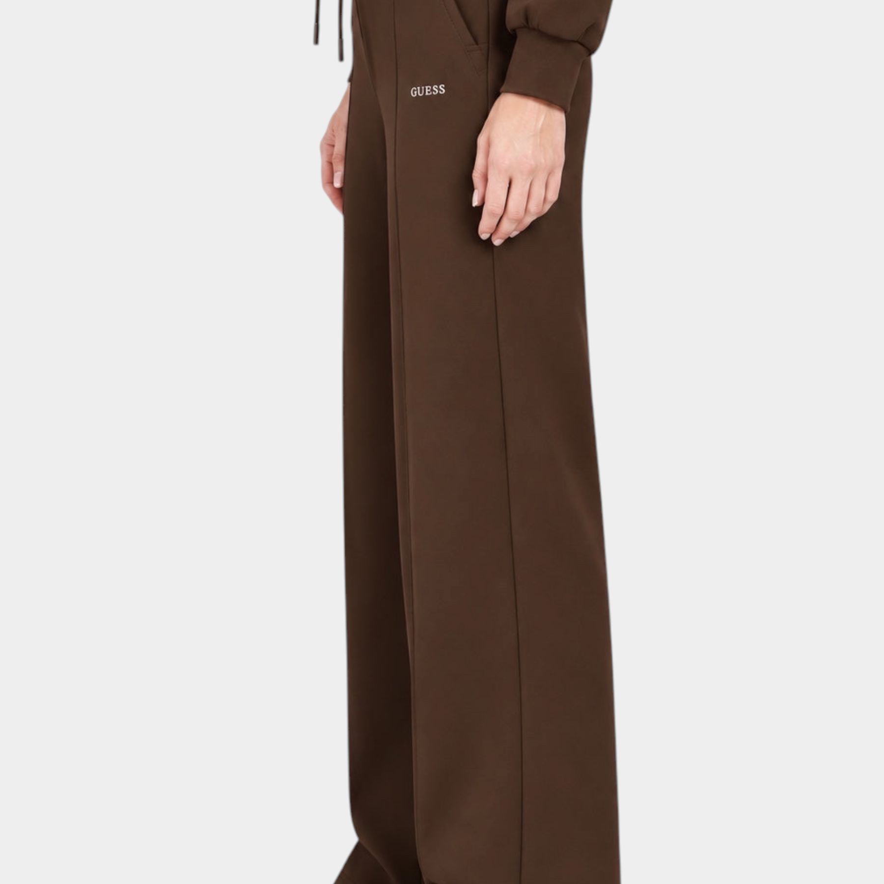 Pantalone jogger donna marrone Follower SRL con logo GUESS, vestibilità ampia e vita con coulisse