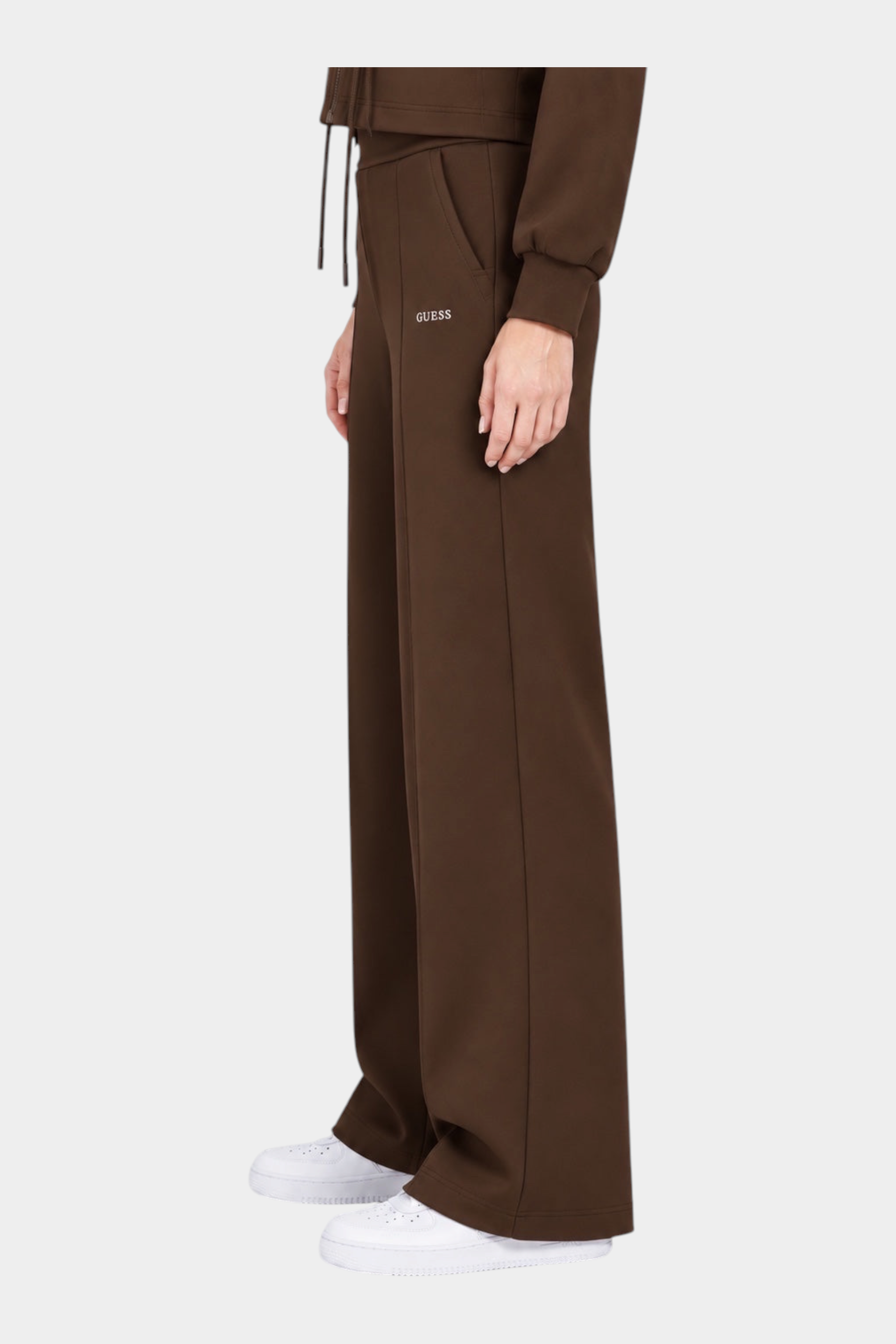 Pantalone jogger donna marrone Follower SRL con logo GUESS, vestibilità ampia e vita con coulisse