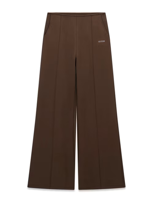 Pantalone jogger marrone da donna GUESS con gamba ampia e logo ricamato, proposto da Follower SRL