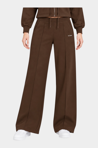 Pantalone jogger marrone Follower SRL con gamba dritta, vita elastica con coulisse e logo GUESS ricamato