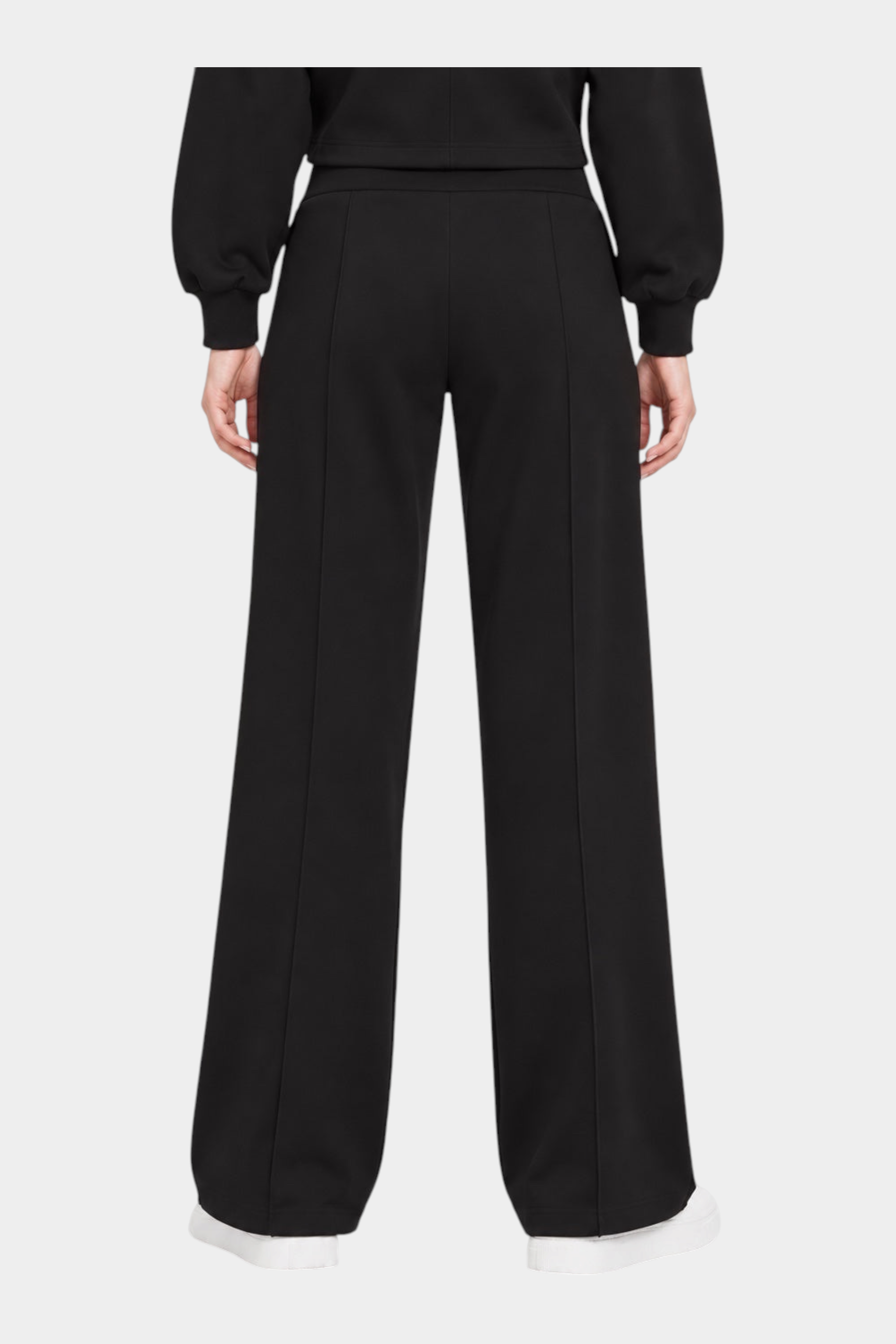 Pantalone jogger nero da donna GUESS con taglio dritto e vestibilità comoda, visto da dietro, Follower SRL