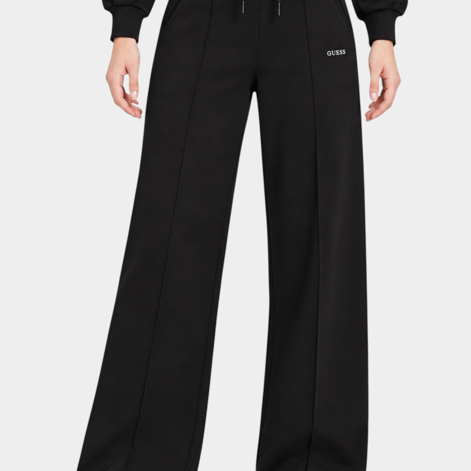 Pantalone jogger nero Follower SRL GUESS a gamba larga con coulisse in vita e logo ricamato
