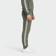 Pantalone jogger Follower SRL GUESS verde con stampa logo all-over e bande laterali bianche a contrasto
