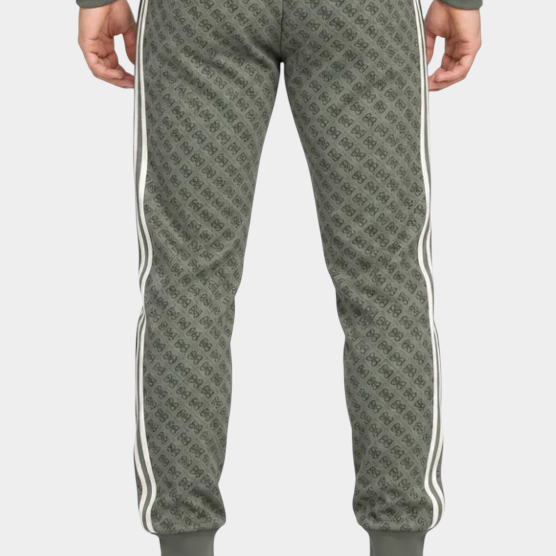 Follower SRL pantalone jogger uomo verde con stampa logo iconico GUESS e bande laterali bianche, vista posteriore