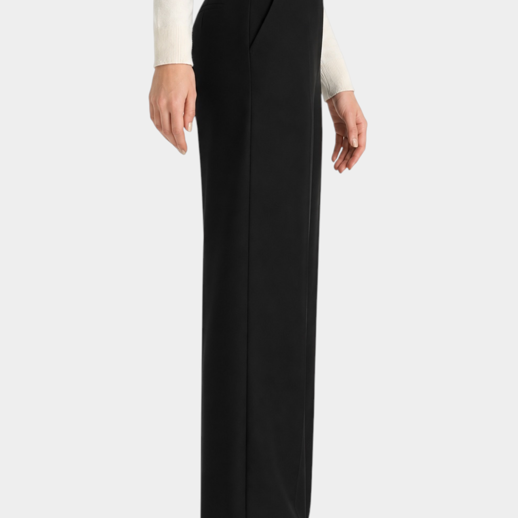 Pantalone a palazzo nero Follower SRL in tessuto compact con tasche laterali e dettaglio metallico in vita