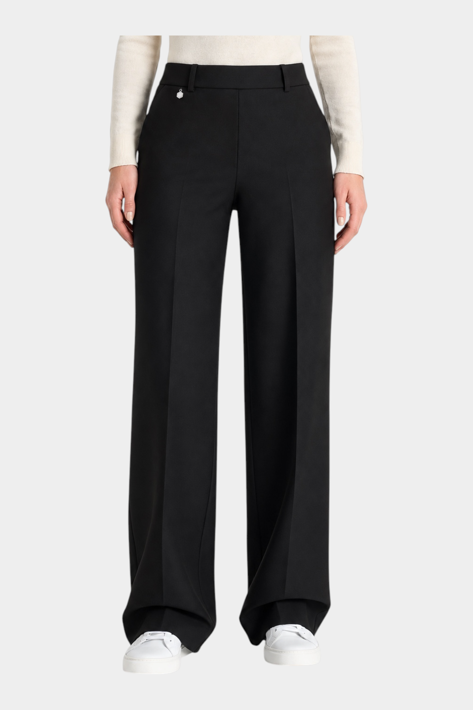 Pantalone a palazzo nero Follower SRL in tessuto compact con tasche e linea elegante