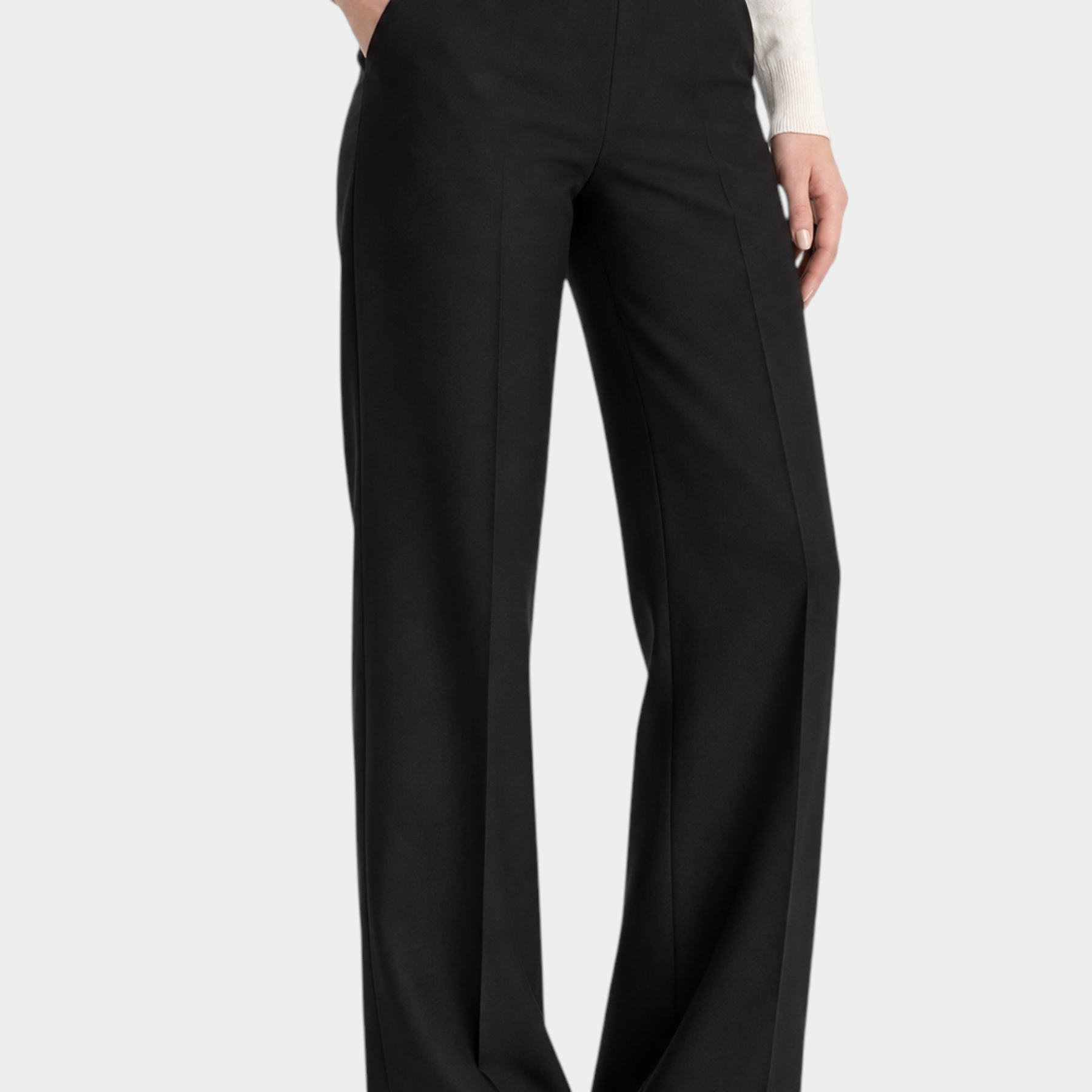 Pantalone a palazzo nero Follower SRL in tessuto Compact con tasche laterali e vita alta