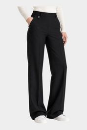 Pantalone a palazzo nero Follower SRL in tessuto Compact con tasche laterali e vita alta