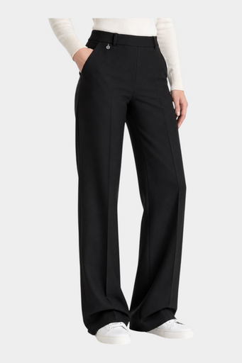 Pantalone a palazzo nero Follower SRL in tessuto Compact con tasche laterali e vita alta