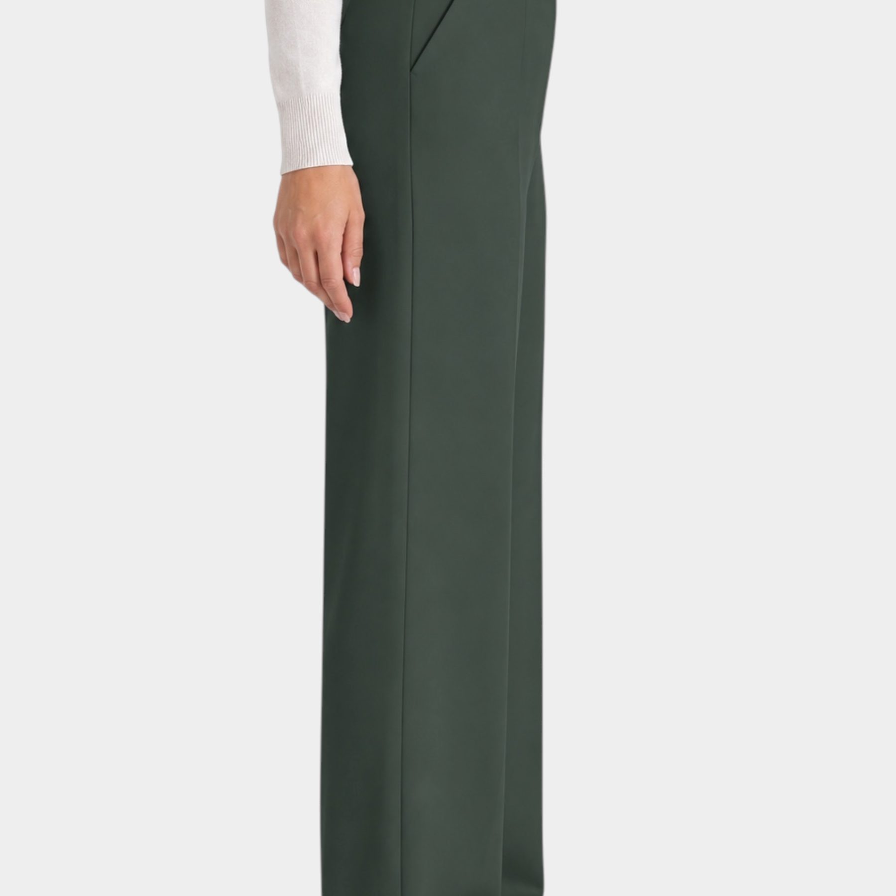 Pantalone a palazzo verde Follower SRL in tessuto compact con tasche laterali, vista laterale su modella